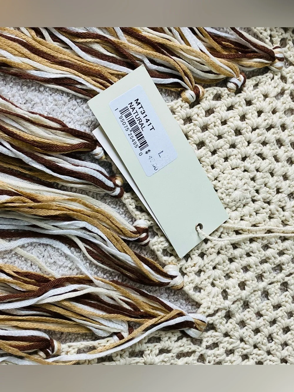Miss Me Crochet Fringe Tank Top L Boho Festival Cream Brown Tassel Top NWT - Picture 13 of 15